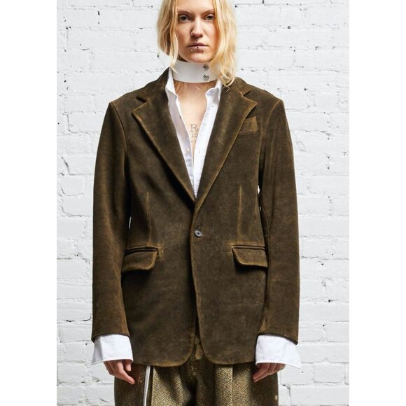 NWT R13 Shrunken Suede Leather Blazer Jacket Brown Olive Green Size XS - Picture 1 of 7